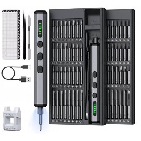 Jeu de Tournevis électriques 70 en 1, Tournevis de Précision Magnétique avec 64 Embouts Magnétiques, Tournevis Electrique Rechargeable 5 Vitesses pour Smartphones, PC, Lunettes, Montres (1/5)