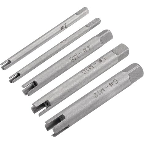 sourcing map Extracteurs de Taraud Ensemble M5-M12 / 8-10-1/2" (Métrique/Pouce) 3/4 Cannelures Cassé Dépouillé Vis Filetage Robinet Déménageur Haut Carbone Acier Outils 5pcs