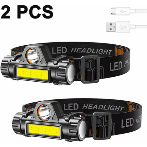 Eclairage d'appoint, clairage  piles Lampe frontale rechargeable 2 pices, lampe frontale LED super lumineuse et lgre, faisceau rglable, lampe frontale  angle et sangle, phare tanche pour courir en cam (1/5)