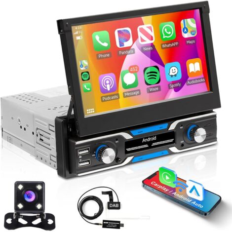Autoradio Android 1 Din 7 pouces – GPS WiFi DAB – Écran tactile rétractable – Bluetooth FM/RDS – Caméra de recul incluse (1/5)