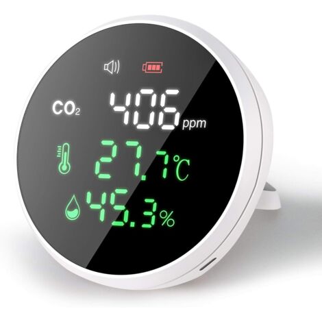 Moniteur de CO2, Capteur de CO2 Moniteur de Qualité de L'air Intérieur pour CO2 Température Humidité avec Écran LCD et Fonction Alarme - Plage De 400 À 5000 PPM (1/5)