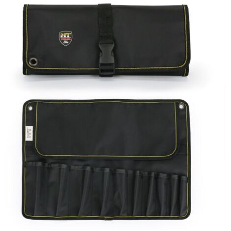 Trousse/Sac/Sacoches à Outils 10 Pochettes Porte-Outils Rouleau Poche de Rangement Pliable/Enroulable/Portable Rouleau d'outils ulti-usages pour jardinage , électricien en Oxford Marron(noir) (1/5)