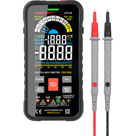 Multimètre Numérique Automatique TRMS 10000 Comptes, Multimètre Digital, écran LCD Voltmètre, mesure la tension, le courant, la résistance, la continuité, le cycle de travail, la capacité ect (1/3)