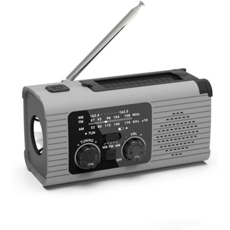 1 PCS Radio Météo d'urgence, Radio D'Alerte Météo de 4000 MAh, Radio AM/FM Chargement Solaire, Manivelle et USB - Gris (1/5)