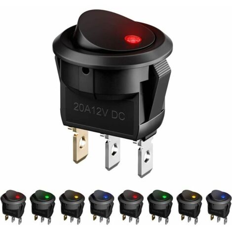 Lot de 8 interrupteurs à bascule LED 12V 20A – SPST ON/OFF avec voyant lumineux – Installation facile pour véhicules et appareils ménagers (1/5)