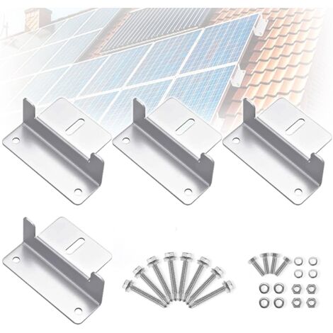 4 Ensembles de Support Z pour Panneau Solaire, Support de Panneau Solaire avec Vis, Vis de Montage du Panneau Solaire, Kit de Montage en Aluminium pour Camping-car, Bateau, Toit (1/5)