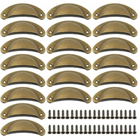 Poignée coquille vintage en métal laiton antique – Lot de 20 avec 40 vis – Installation facile pour tiroirs et armoires – GP (1/5)