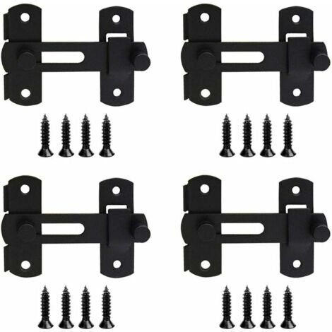 Lot de 4 verrous inox loquets de porte serrure coulissante noir avec vis pour porte vitrine cave cave à vin (1/5)