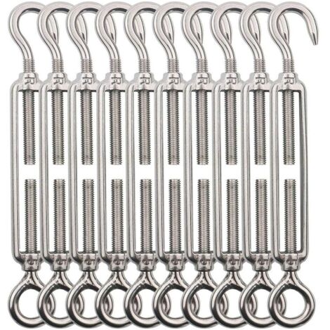 10pcs Tendeur Cable Inox Fil de M5 Tendeur Crochet et Oeil, Tendeurs de Filin Acier Inox, Tendeurs Cable en acier inoxydable 304, pour Suspendre Exterieur,Garde Corps,Plantes Grimpante (1/5)
