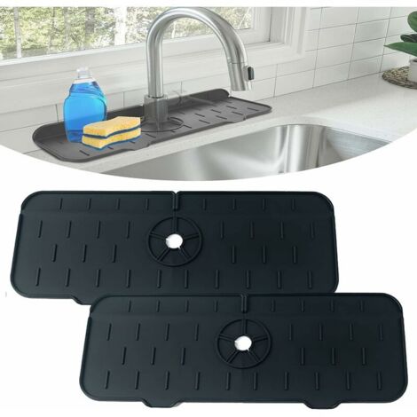 Paquet de 2 pare-éclaboussures d'évier de robinet, tapis de robinet d'évier en silicone, tapis de comptoir anti-goutte anti-éclaboussures de robinet de salle de bain de cuisine- (1/5)