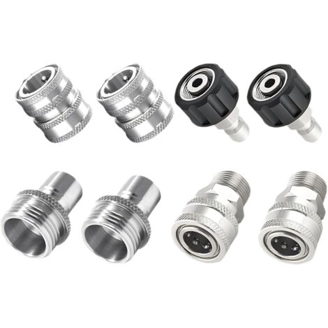 Ensemble d'adaptateurs pour Nettoyeur Haute Pression 8 pièces Kit de déconnexion Rapide en Acier Inoxydable, M22 pivotant vers raccords Rapides 3/8'' 3/4'' vers dégagement Rapide (1/5)