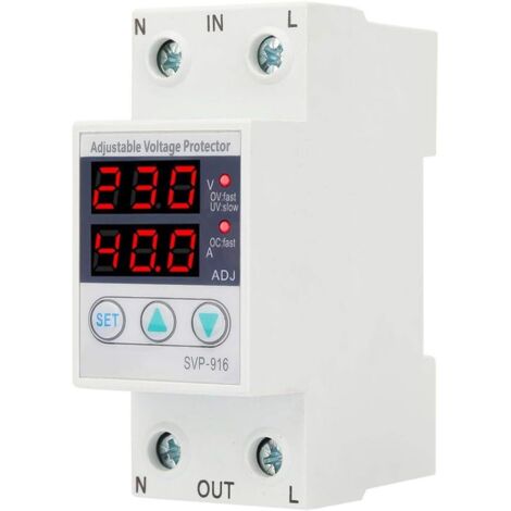 Protecteur de Courant de Tension,Protecteur de Tension Intelligent monophasé,Protecteur de Courant de sous Tension de surtension réglable monophasé Intelligent 230V AC,Installation sur Rail DIN(40A) (1/5)