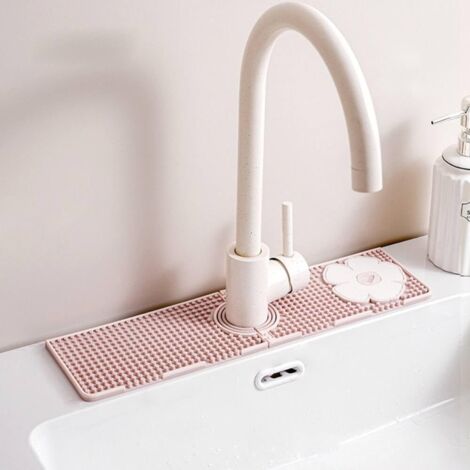 Protège-robinet d'évier de cuisine en silicone, tapis de robinet d'évier amélioré, tapis de séchage, accessoires d'évier de cuisine et de salle de bain, 1 pièce (rose, 14,96'' × 3,93'') (1/5)