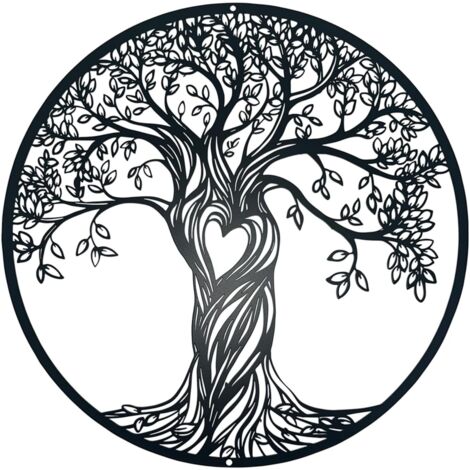 Tenture murale arbre de vie en métal – Décoration silhouette artistique – Résistante à la rouille – Pour salon et chambre