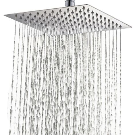 12 Pouces Pommeau de Douche Fixe, Tete de Douche Anti Calcaire, Pomme de Douche Carrée, Aspect Miroir, Angle de Rotation, Expérience de Douche Luxueuse, Installation Facile, Chrome (1/5)