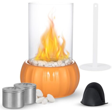 Cheminée au bioéthanol - Cheminée de table pour l'intérieur et l'extérieur - Avec pierres décoratives - Portable - Durée de combustion infinie - Orange (1/5)