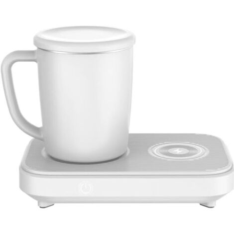 Tasse à café en charge, chauffe-café portable, gadget à café, tasse cadeau - Refroidisseur et réchauffeur de tasse à café 3 en 1 avec chargeur sans fil rapide de 15 W, 12 oz, jusqu'à 130 ℉ ou jusqu'à (1/5)