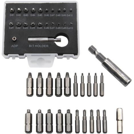 Lot de 22 extracteurs de vis endommagées avec boîte à outils, porte-embout magnétique et adaptateur de douille, pour vis ou boulons endommagés (1/5)