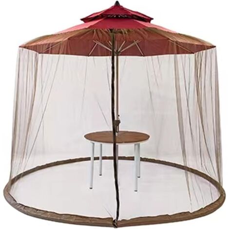 Moustiquaire Parasol Jardin, Moustiquaire Exterieur pour Parasol Ajustable Moustiquaire Pergola Jardin pour Terrasse et Tonnelle (Parapluie Romain carré,Marron) (1/5)