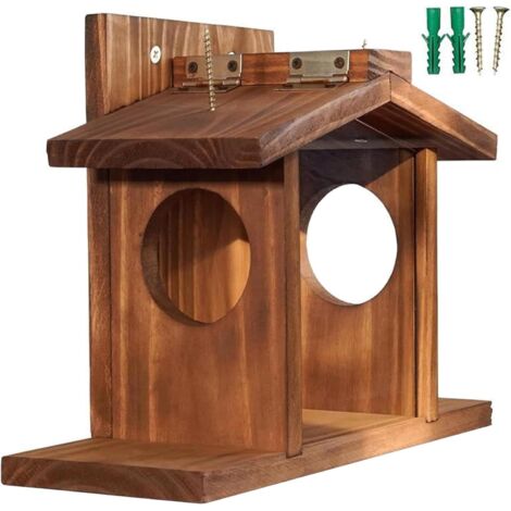 Mangeoires d'écureuil pour l'extérieur, Maison d'écureuil, mangeoire à Oiseaux en Bois Facile à remplir, mangeoire Oiseaux Visible avec Un Panneau Amovible pour Le maïs, Suet, Maison (1/5)