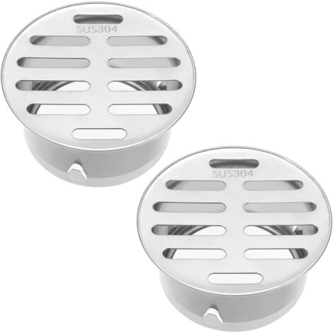 Lot de 2 siphons de sol de 75 mm en acier inoxydable - Couvercle en maille - Ronds - Lavabo pour tuyaux de drainage extérieurs, toits, cuisines, salles de bains, garages, balcon de toit extérieur (1/5)