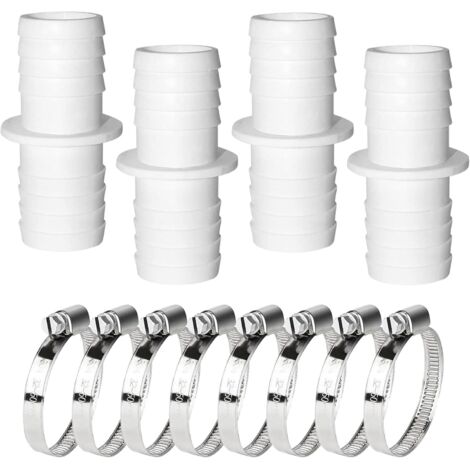 Lot de 4 raccords de tuyau de piscine de 32 mm à 32 mm - Avec 4 colliers de serrage en acier inoxydable