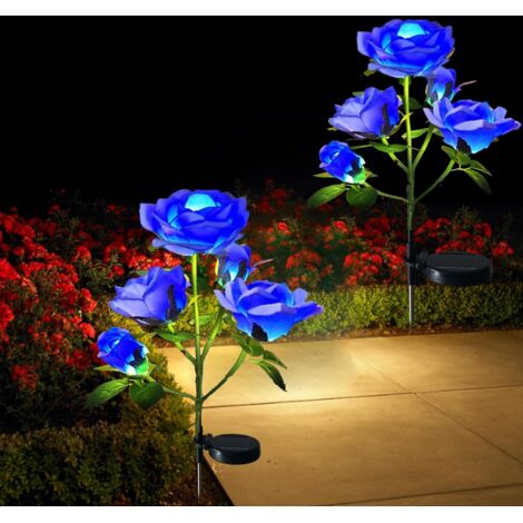 Lumières solaires Jardin-Lumières de Chemin solaires Lampes solaires à LED extérieures décoratives avec 10 Fleurs Roses, pour la décoration de allée de allée de Jardin de pelouse imperméable (Bleu) (1/5)