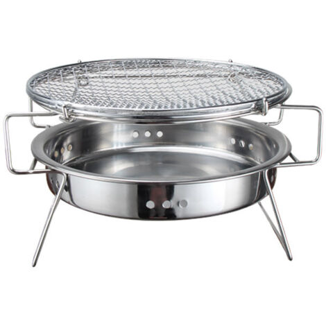Mini barbecue rond en acier inoxydable, barbecue portable de camping, plaque de barbecue, 22 22 14cm (1/5)