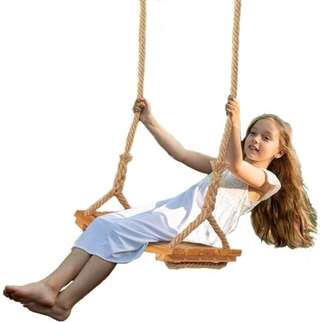 Balançoire Extérieure en Bois pour Enfants et Adultes,Balancoire Arbre Siège Bois Portique Assise Swing Corde Jute Réglable Durable pour Extérieur Max Poids 200kg