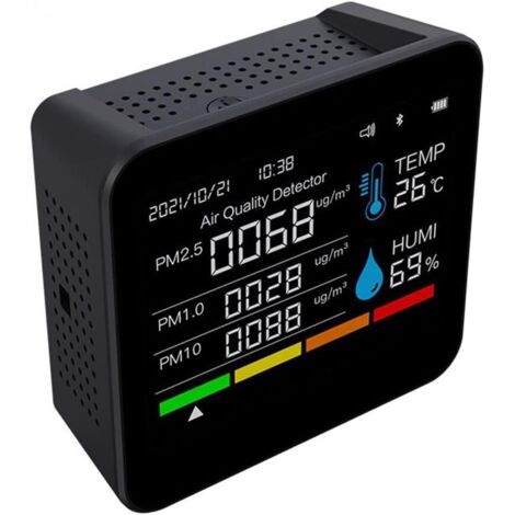 Détecteur de , moniteur de dioxyde de carbone 9 en 1, chargeur USB, capteur de qualité de l'air avec température et humidité (1/4)