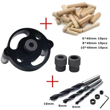 Jeu de gabarits pour goupilles autocentrantes 41 pièces, guide de perçage pour goupilles, guide de perçage de 7 cm pour le travail du bois, hêtre trou vertical avec douille de perçage de 6/8/10 mm (1/5)