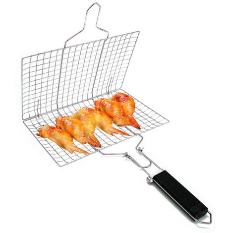 Gril de barbecue pliant gril BBQ extérieur en acier inoxydable gril clip, gril carré amovible, 49,5  32,5  1,5 cm (1/5)
