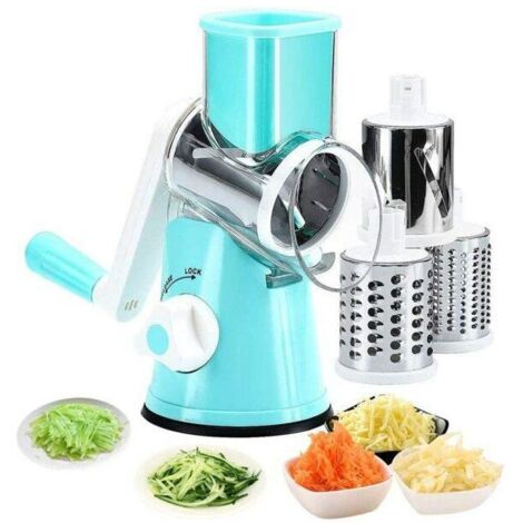 Nazalus-Vente chaude-Râpe à fromage rotative manuelle et trancheuse à mandoline pour légumes, noix, carottes, concombres, courgettes, plusieurs lames en acier inoxydable (bleu) (1/5)
