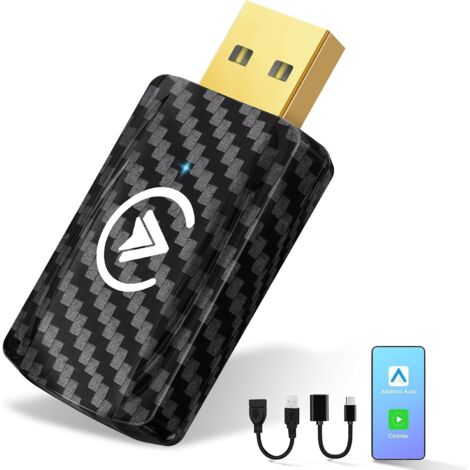 Adaptateur sans fil 2-en-1 Carplay et Android Auto – Connexion USB-C/A – Compatible avec voitures équipées – Mise à jour firmware (1/5)