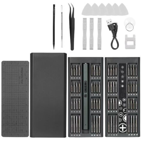 Tournevis de precision, 66 en 1 Kit mini tournevis electrique sans fil avec Chargement USB & Éclairage LED,Pour réparation Appareil Photo/PS4 /Ordinateur Portable/Téléphone/Produit (1/5)