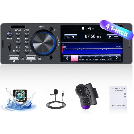 Autoradio 1 Din avec Bluetooth Handsfree, Ecran 4.1 Pouces avec Radio FM FLAC Double USB/U Disk/AUX/TF SWC + Caméra de recul+MIC (1/5)