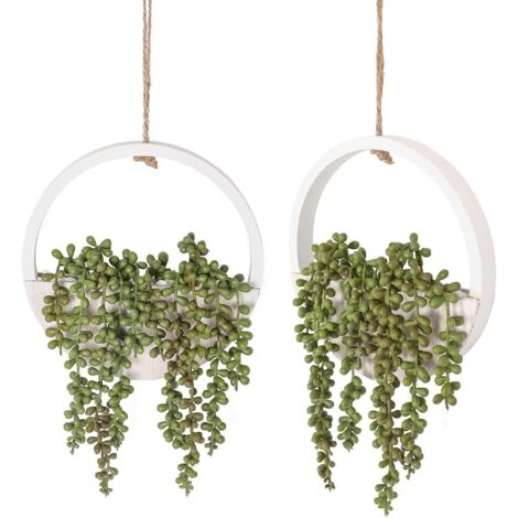 2 Pièces Succulentes Artificielles Plantes Suspendues 12.2'' Faux Collier de Perles en Pot avec Cordon de 8,3'' pour Intérieur Extérieur Mur Décor. (1/5)