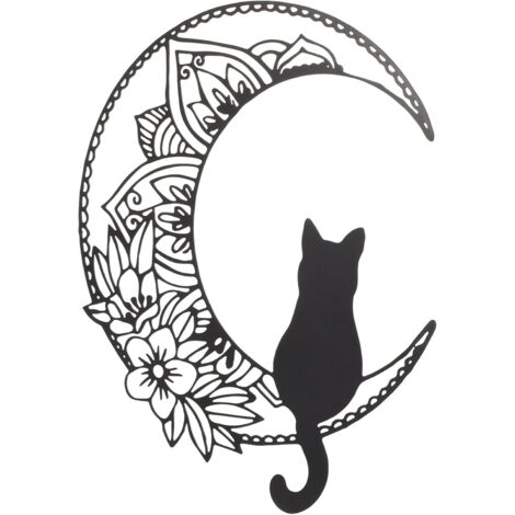 Lune chaton fleurs décoration murale, métal Art mural décoration décoration d'intérieur silhouette ferronnerie (1/5)
