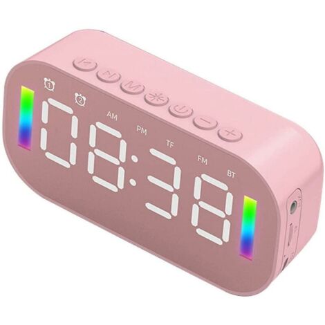Réveil lumineux enfant rose avec radio FM – Écran LED grand format – Bluetooth 5.0 – 3 niveaux de luminosité – Deux réveils indépendants