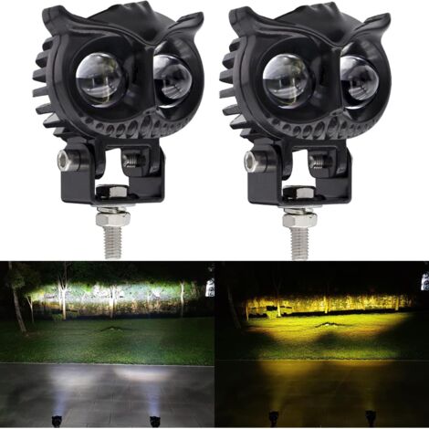 LED moto conduite feux de brouillard double couleur ambré/blanc 2Pcs 2.6Inch moto lumières de Pod de travail lumières auxiliaires ajustement pour moto camion voiture ATV SUV bateau chariot élévateur t (1/5)
