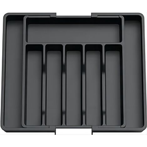 Range Couverts, Plateau d'Ustensiles Extensible pour Tiroir, Organisateur de Tiroir Réglable pour la Cuisine, Rangement Compact en Plastique pour contenir des Cuillères, Fourchettes, Noir (1/5)