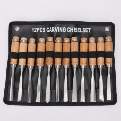 Nazalus-Vente Lot de 12 outils pour sculpter le bois sculpté en bois Ciseau à main Set menuiserie professionnelle Outils (1/5)