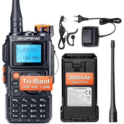 K6 Tri-Bande Talkie-walkie, Radio Amateur Haute Puissance 6W, multibande UHF/VHF/FM/Air, 2600 mAh Batterie, Charge USB-C, 999 CH, Copie de fréquence sans Fil, fréquence répéteur inversée