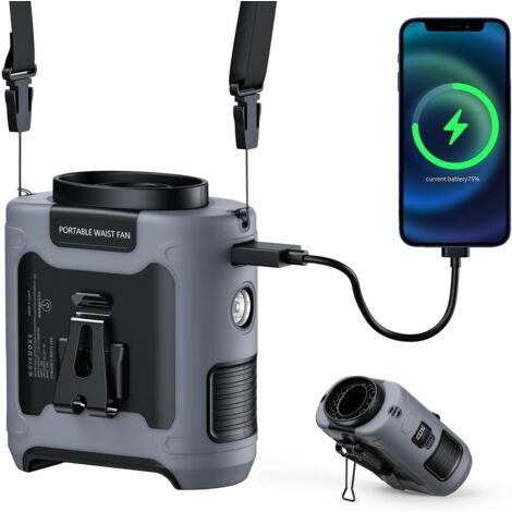 10000mAh clip de taille portable sur ventilateur, cou bureau main-libre ceinture portable ventilateur de refroidissement personnel rechargeable avec lampe à poche à 5 vitesses Dernier pour 40H pour le (1/5)