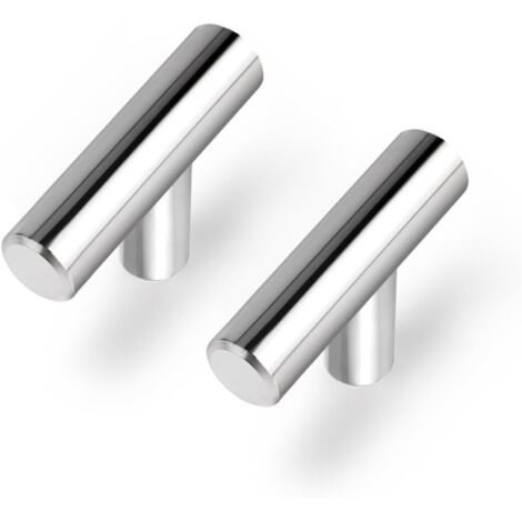 10 - Pack tiroirs 2 pouces, acier inoxydable, armoire chromée polie, trou unique, poignée ronde en T, quincaillerie de meubles (1/5)