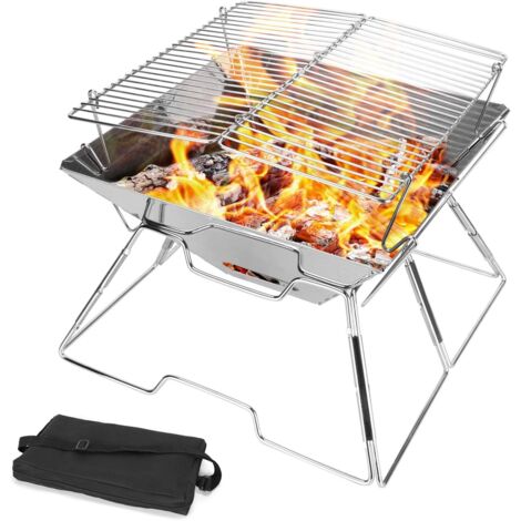 Foyer de camping pliable avec sac de transport, grille en acier inoxydable 304, très résistant, portable (M (31 x 31 x 23 cm) (1/5)