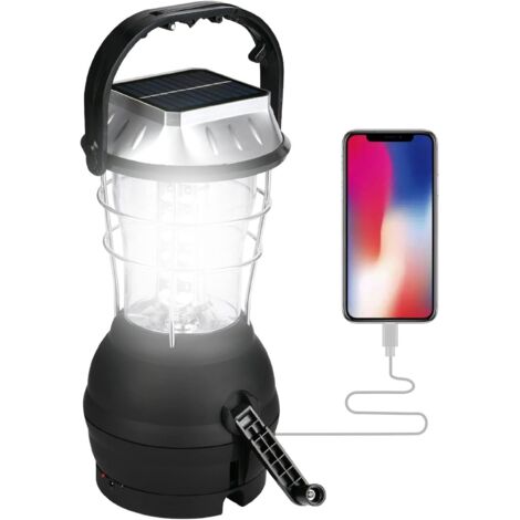 Lanterne de Camping Solaire, Lampe LED à Manivelle, Lumière de Tente Portable Super Lumineuse avec 5 Méthodes D'alimentation IP43 Étanche pour Randonnée, Pêche, Urgence (1/5)