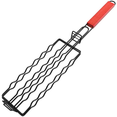 Filet de barbecue à saucisses amovible, gril de barbecue à Hot - dog à manche en bois, BBQ antiadhésif barbecue clip (1/5)