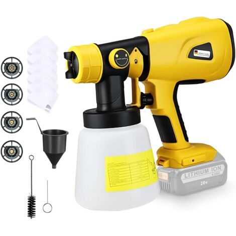 Pistolet à peinture sans fil 18V – Compatible avec Dewalt – 4 buses en cuivre – Pulvérisation rapide 650ml/min – Nettoyage facile (1/5)