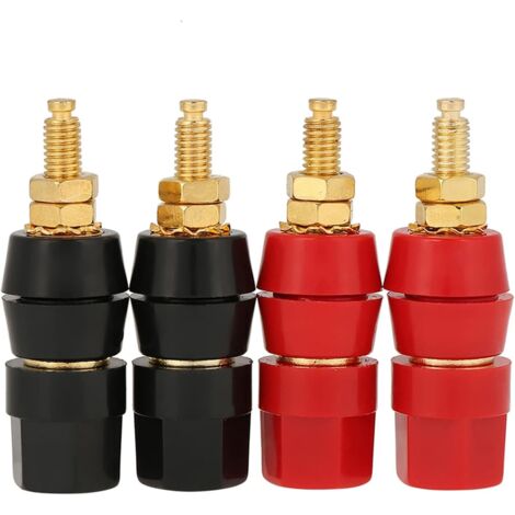 Prise de banane plaquée or 4pcs, borne, siège d'essai de poteau de terre hexagonal, rouge 2pcs, Noir 2pcs (1/5)